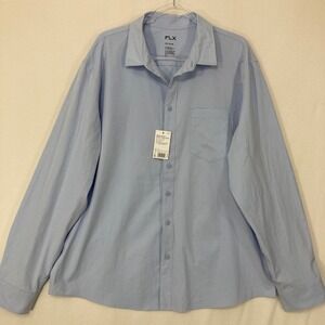 New FLX Performance Button-Down Shirt XXL Slim Blue Long Sleeve Quick Dry